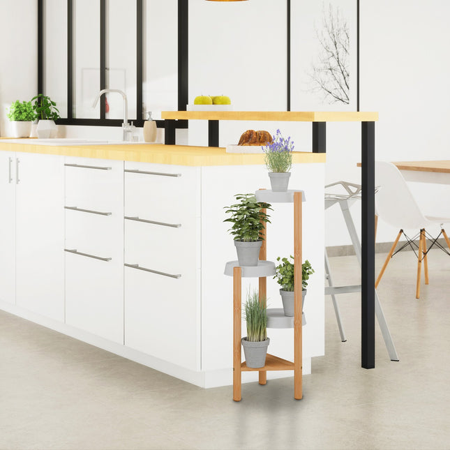Suport pentru plante de interior din bambus și plastic - Raft mare