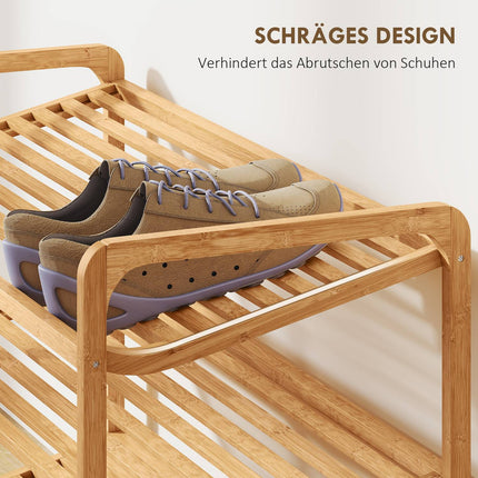 Bamboo Shoe Rack, 3-Tier, 30 kg Capacity, Natural Wood