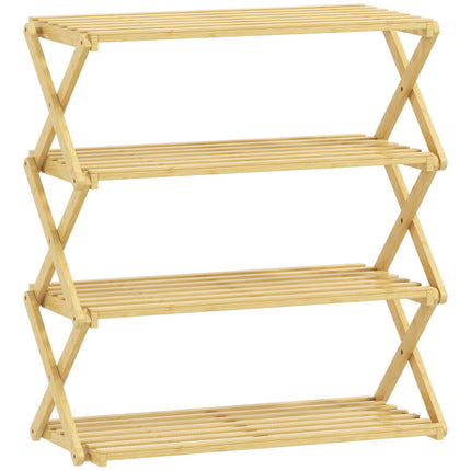Suport pentru pantofi din bambus, cu 4 niveluri, pentru 12 perechi, 60x29x67 cm