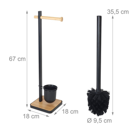 Set perie de toaletă și suport pentru hârtie din bambus și oțel