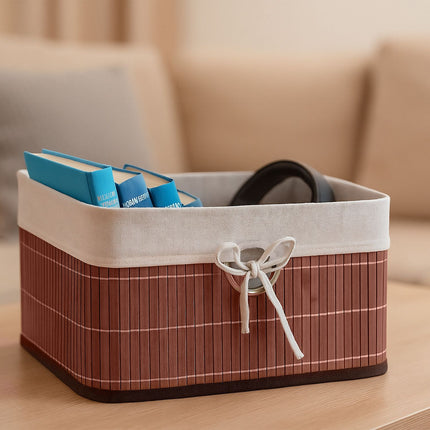 Coșuri de depozitare din bambus cu căptușeală din material textil, set de 3