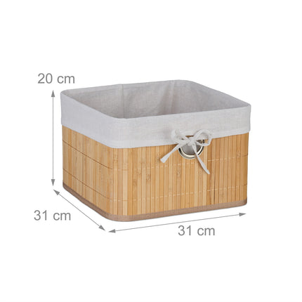 Coșuri de depozitare din bambus cu căptușeală din material textil, set de 3
