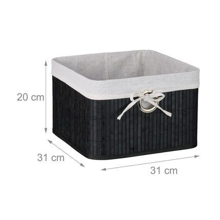 Coșuri de depozitare din bambus cu căptușeală din material textil, set de 3