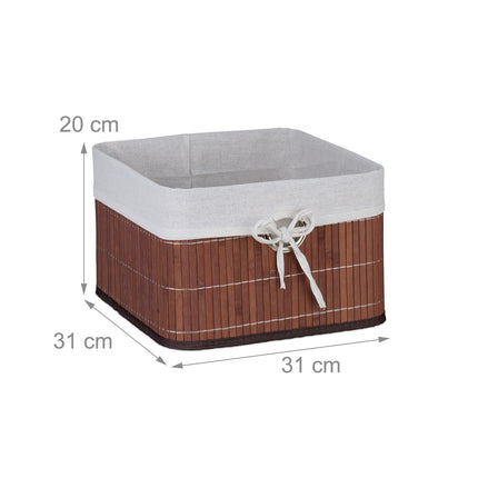 Coșuri de depozitare din bambus cu căptușeală din material textil, set de 3