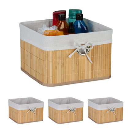 Coșuri de depozitare din bambus cu căptușeală din material textil, set de 3