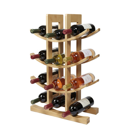 Suport de vin din bambus pentru 12 sticle, design curbat