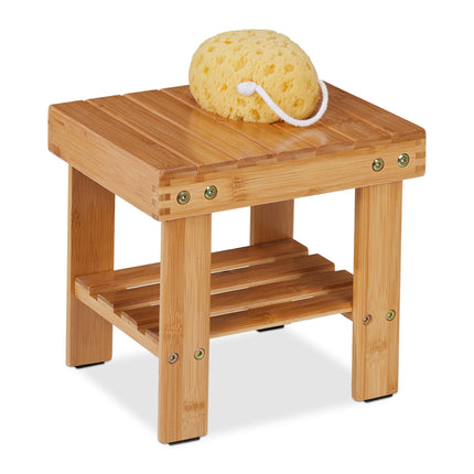 Scaun de baie din bambus cu raft suplimentar