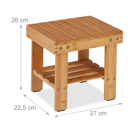 Scaun de baie din bambus cu raft suplimentar
