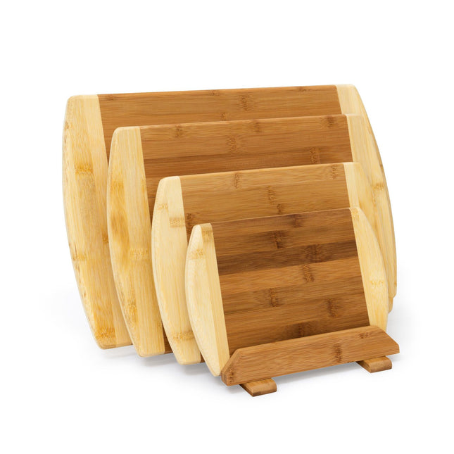 Placi de taiere din bambus, set de 4 cu suport