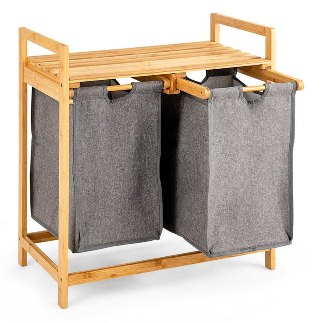Coș de rufe din bambus cu două compartimente Coș de rufe din 2 părți 64 x 33 x 73 cm Natural