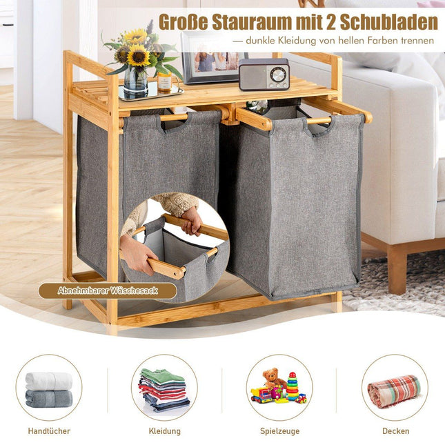 Coș de rufe din bambus cu două compartimente Coș de rufe din 2 părți 64 x 33 x 73 cm Natural