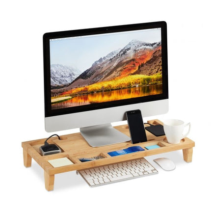 Suport pentru monitor din bambus cu 8 compartimente
