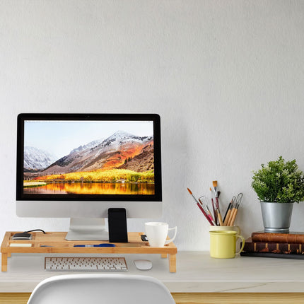 Suport pentru monitor din bambus cu 8 compartimente