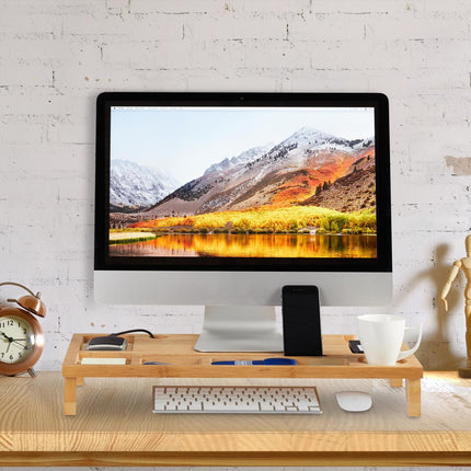 Suport pentru monitor din bambus cu 8 compartimente
