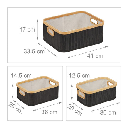 Set de 3 cosuri de depozitare din bambus