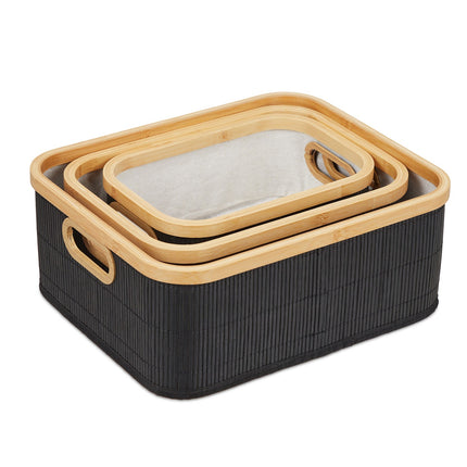 Set de 3 cosuri de depozitare din bambus