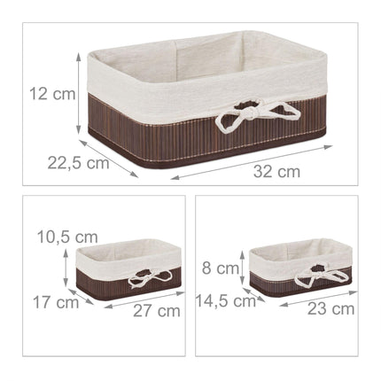 Set de 3 cosuri de depozitare din bambus