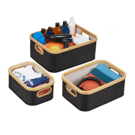 Set de 3 cosuri de depozitare din bambus