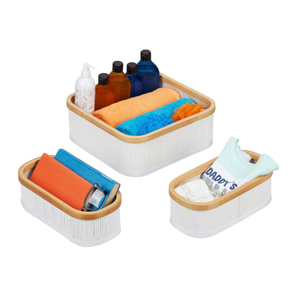 Set de 3 cosuri de depozitare din bambus