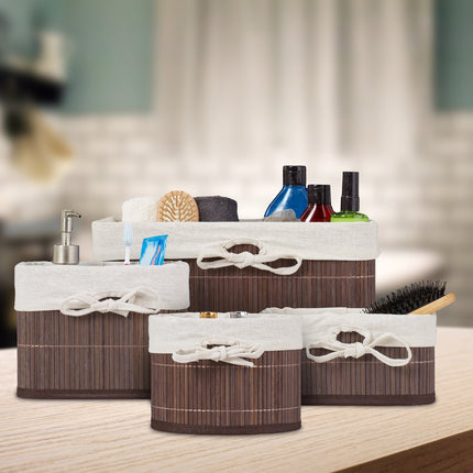 Set de 4 cosuri de depozitare din bambus