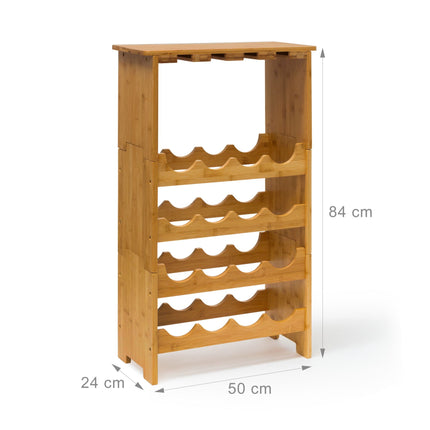 Suport pentru vin din bambus 16 sticle + 12 pahare