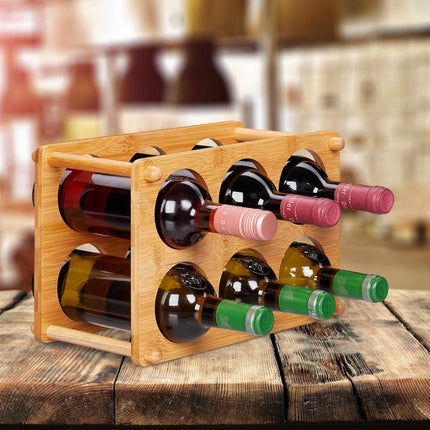 Suport de vin din bambus pentru 6 sticle