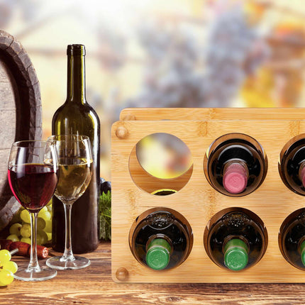 Suport de vin din bambus pentru 6 sticle