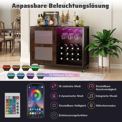 Dulap de bar cu lumini LED și rafturi reglabile, maro rustic