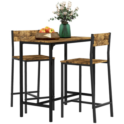 Set de bar cu masă și 2 scaune, MDF și metal, maro