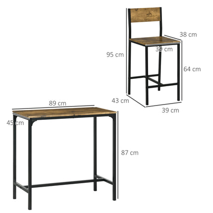 Set de bar cu masă și 2 scaune, MDF și metal, maro