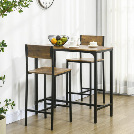 Set de bar cu masă și 2 scaune, MDF și metal, maro
