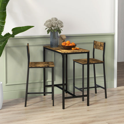 Set de bar cu masă și 2 scaune, MDF și metal, maro