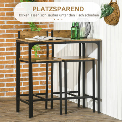 Set de bar cu masă și 2 scaune, MDF și metal, maro
