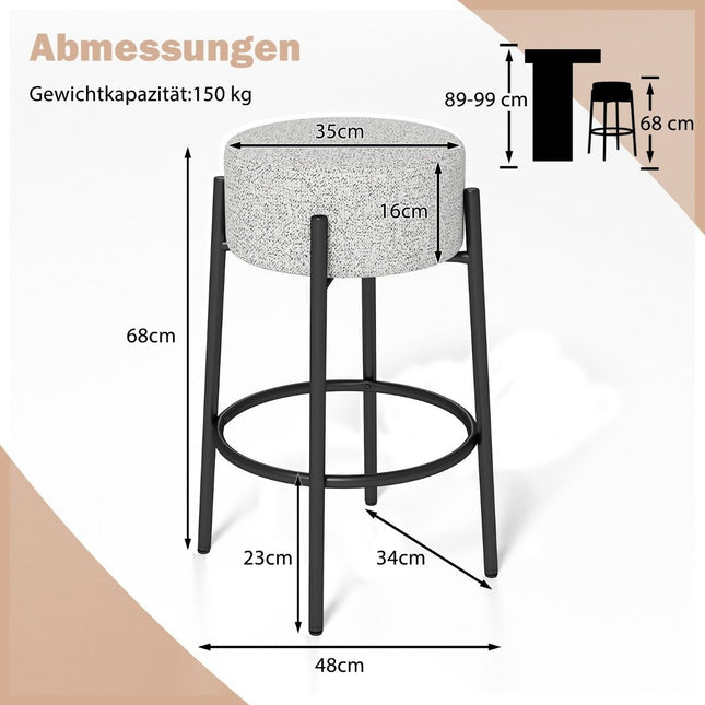 Scaun de bar 68cm, scaun capitonat, fara spatar, cadru metalic