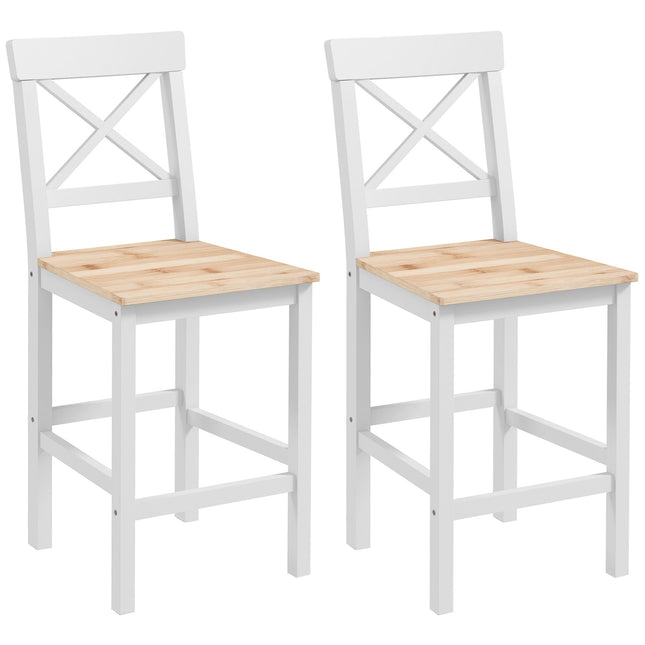 Set de 2 scaune de bar, lemn de pin, spătar, suport pentru picioare