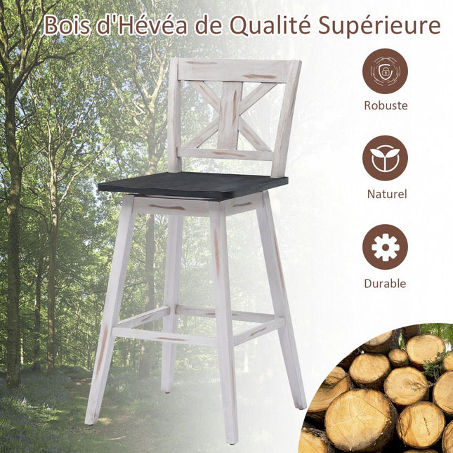 Set de 2 scaune de bar, pivotante la 360 de grade, 73 cm, albe