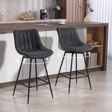 Set de 2 scaune de bar, 68 cm, pivotante la 360 de grade, negre, cu spătar