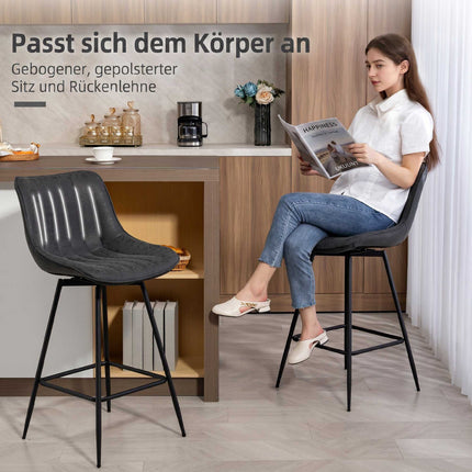 Set de 2 scaune de bar, 68 cm, pivotante la 360 de grade, negre, cu spătar