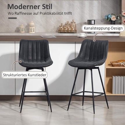 Set de 2 scaune de bar, 68 cm, pivotante la 360 de grade, negre, cu spătar