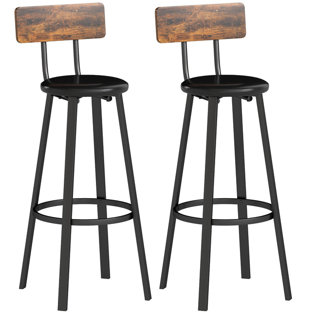 Set de 2 scaune de bar, spătar, înălțime a șezutului 75,5 cm