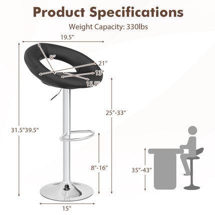 Set de 2 scaune de bar, reglabile pe înălțime, pivotante la 360°