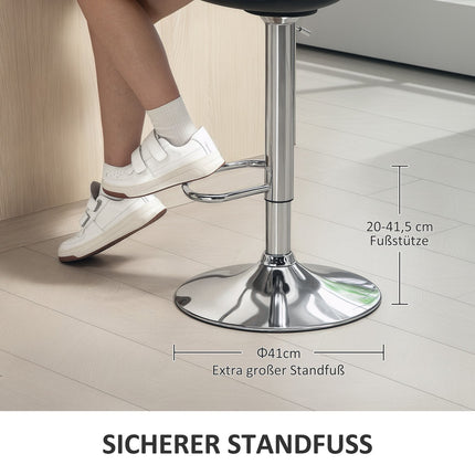 Set de 2 scaune de bar, scaune de bar căptușite cu cadru de oțel, spătar, scaune de bucătărie reglabile pe înălțime cu suport pentru picioare, scaun de bar rotativ 360° pentru bucătărie, sufragerie, sufragerie, piele artificială neagră Aosom