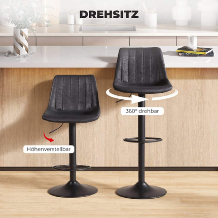 Scaune de bar, Set de 2, Retro, Înălțime reglabilă, Negre