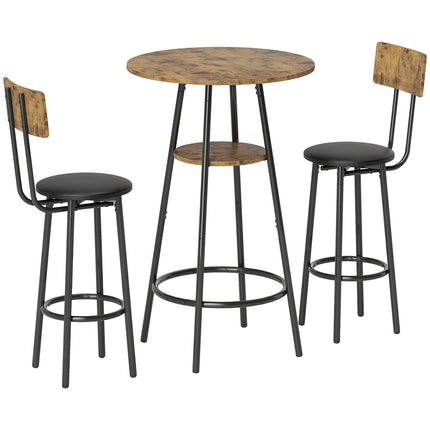 Set masă de bar, 3 piese, piele ecologică, maro