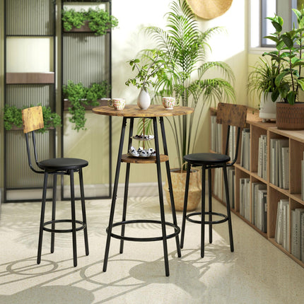 Set masă de bar, 3 piese, piele ecologică, maro