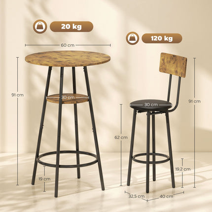 Set masă de bar, 3 piese, piele ecologică, maro