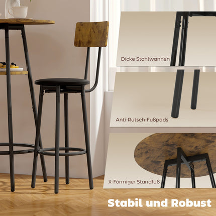Set masă de bar, 3 piese, piele ecologică, maro