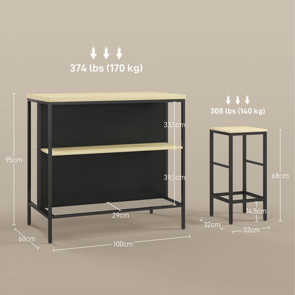 Modern 3-piece bar table set with oak and steel