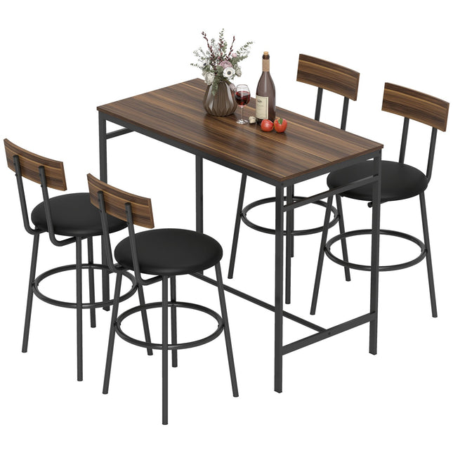 Set de mese de bar, 5 piese, lemn și oțel, design industrial