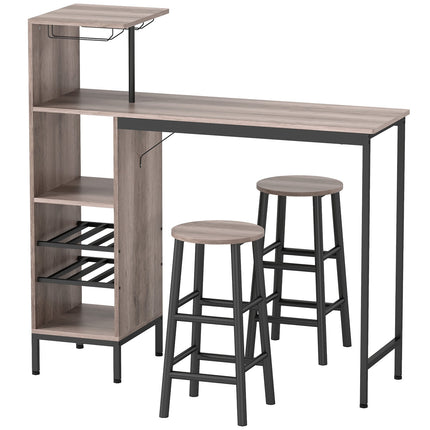 Set de masă de bar, Depozitare, Rafturi de vin, Scaune, Gri